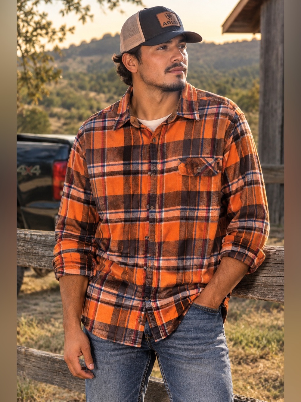 Legendary Whitetails Orange Brown Plaid Button Up